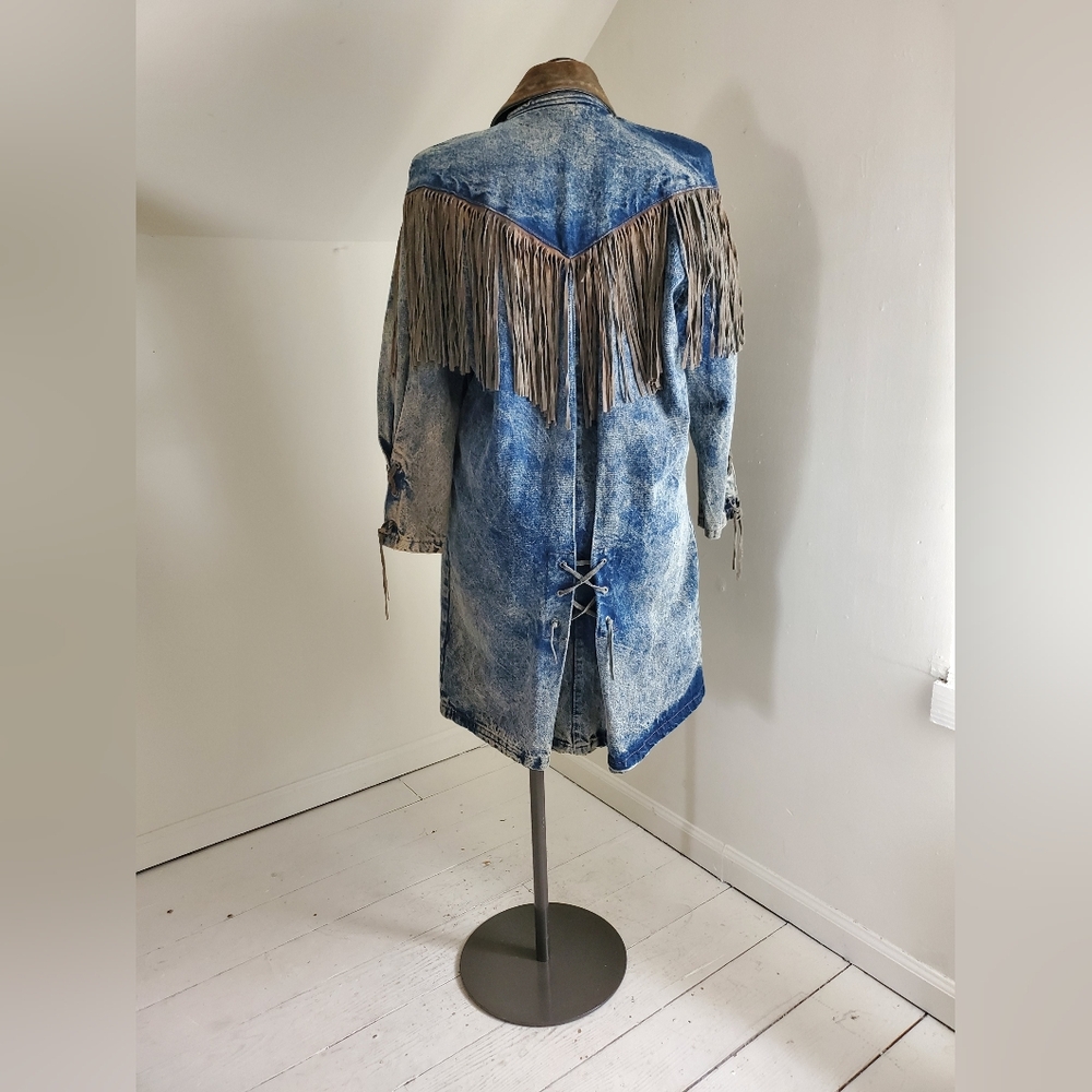 70s 80s Vintage Denim & Suede Western Jacket - Picture 6 of 16